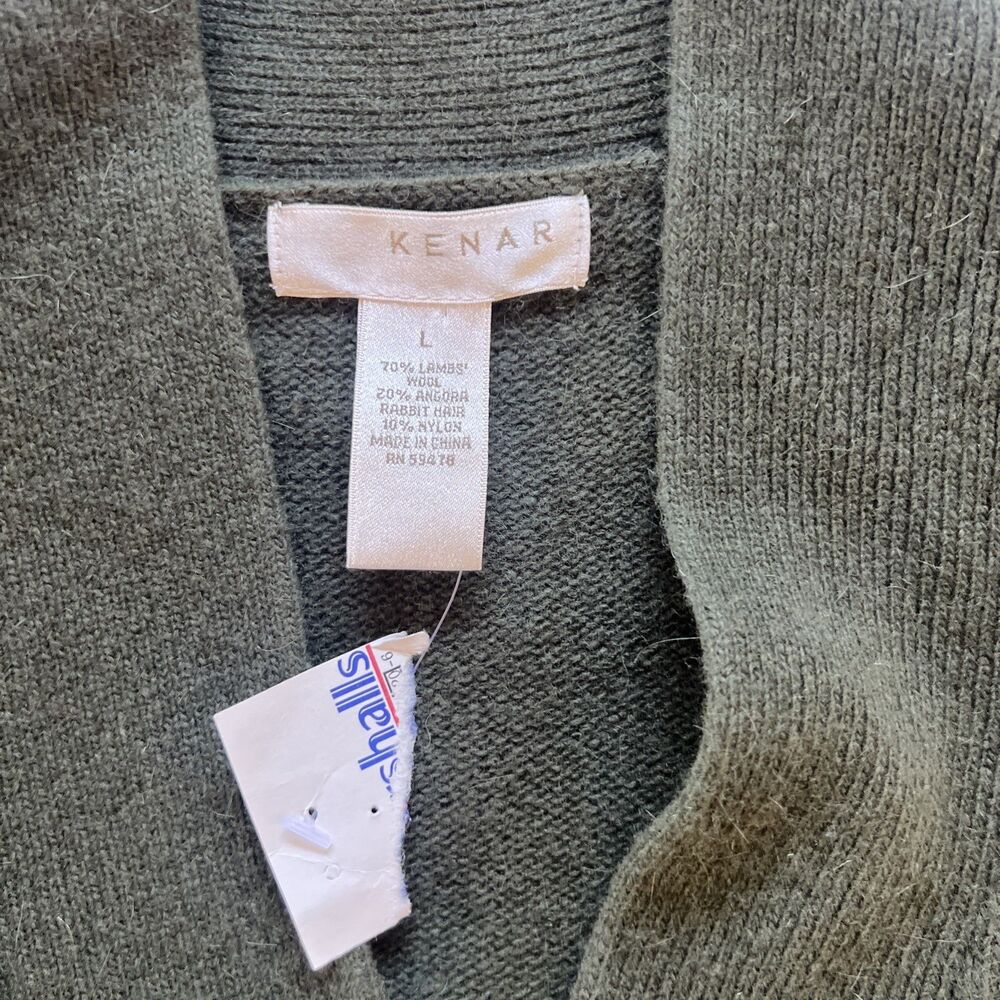 Kenar Cardigan Sweater Size Large Green Lambswool Angora Nylon Single Button - Picture 6 of 11